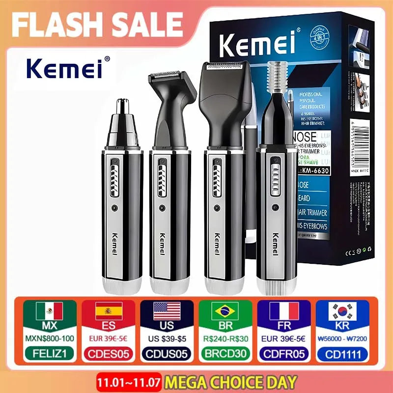 Kemei KM-6630 4 in 1 Nose Eyebrow Hair Beard Trimmer